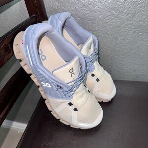 On Running Women's Beige and Light Blue Sneakers